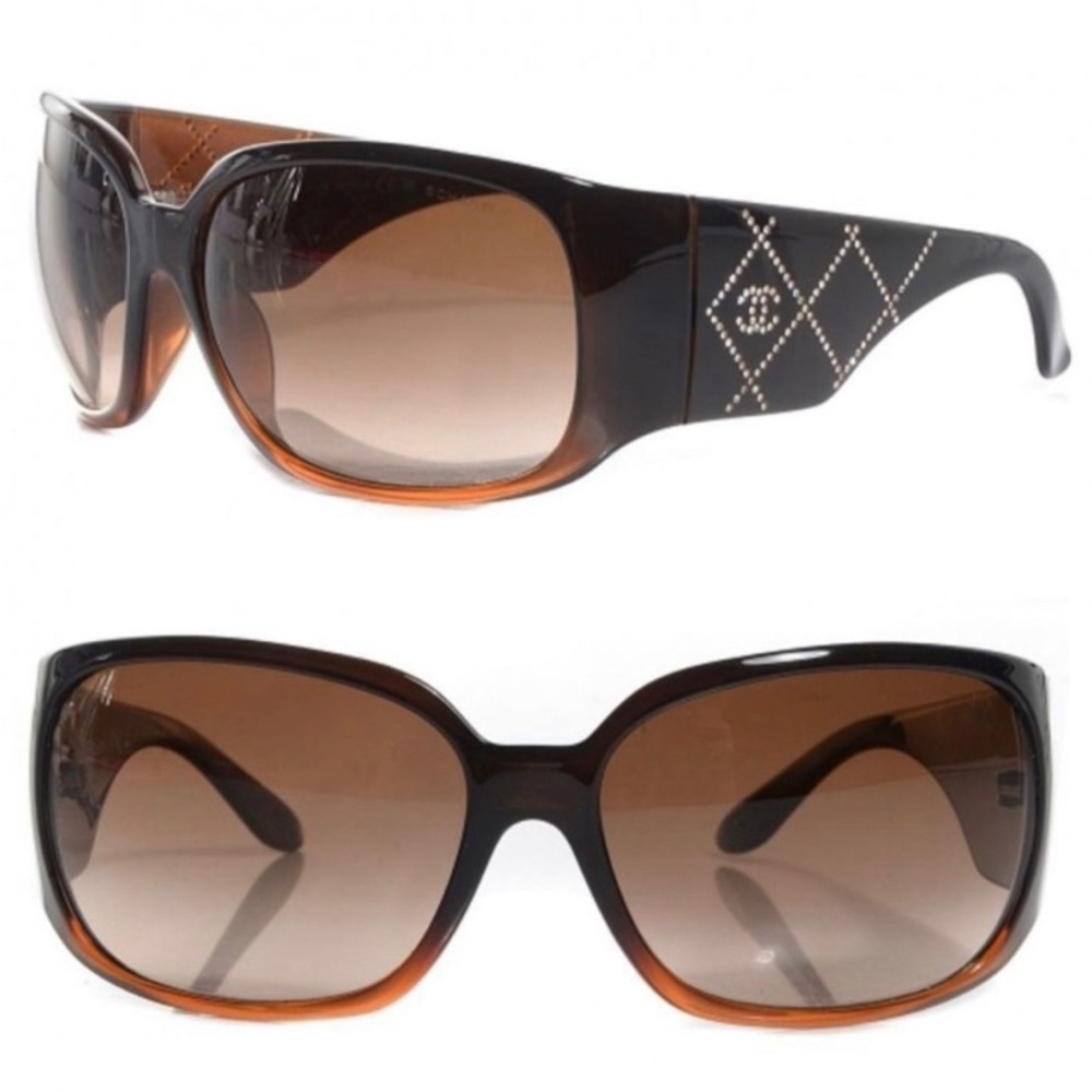 Authentic CHANEL CC Crystal Quilted Brown Sunglasses Oversized Vintage - Picture 3 of 9